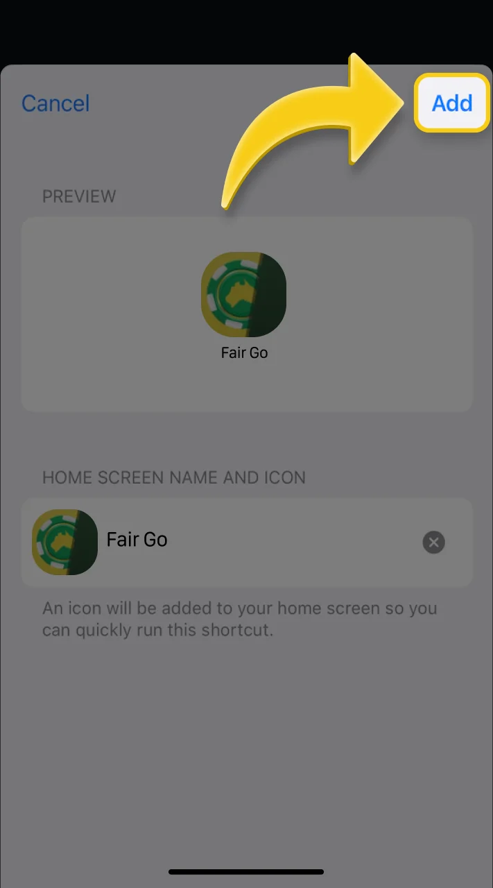 Add the Fair Go shortcut bookmark to your iOS device.