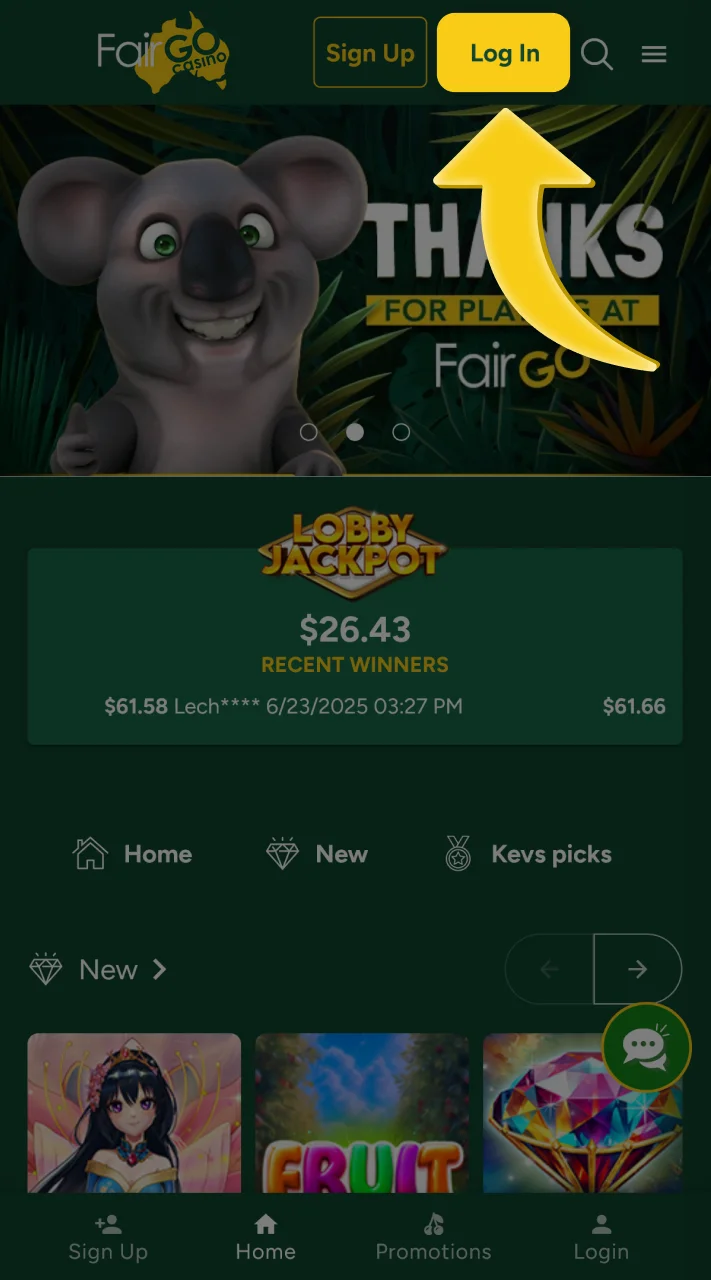 Log in to your Fair Go account if you have one.