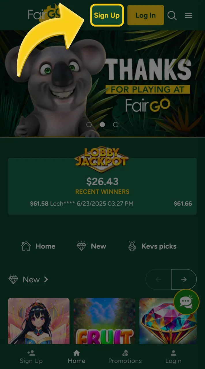 Create your Fair Go account if you are a new user.