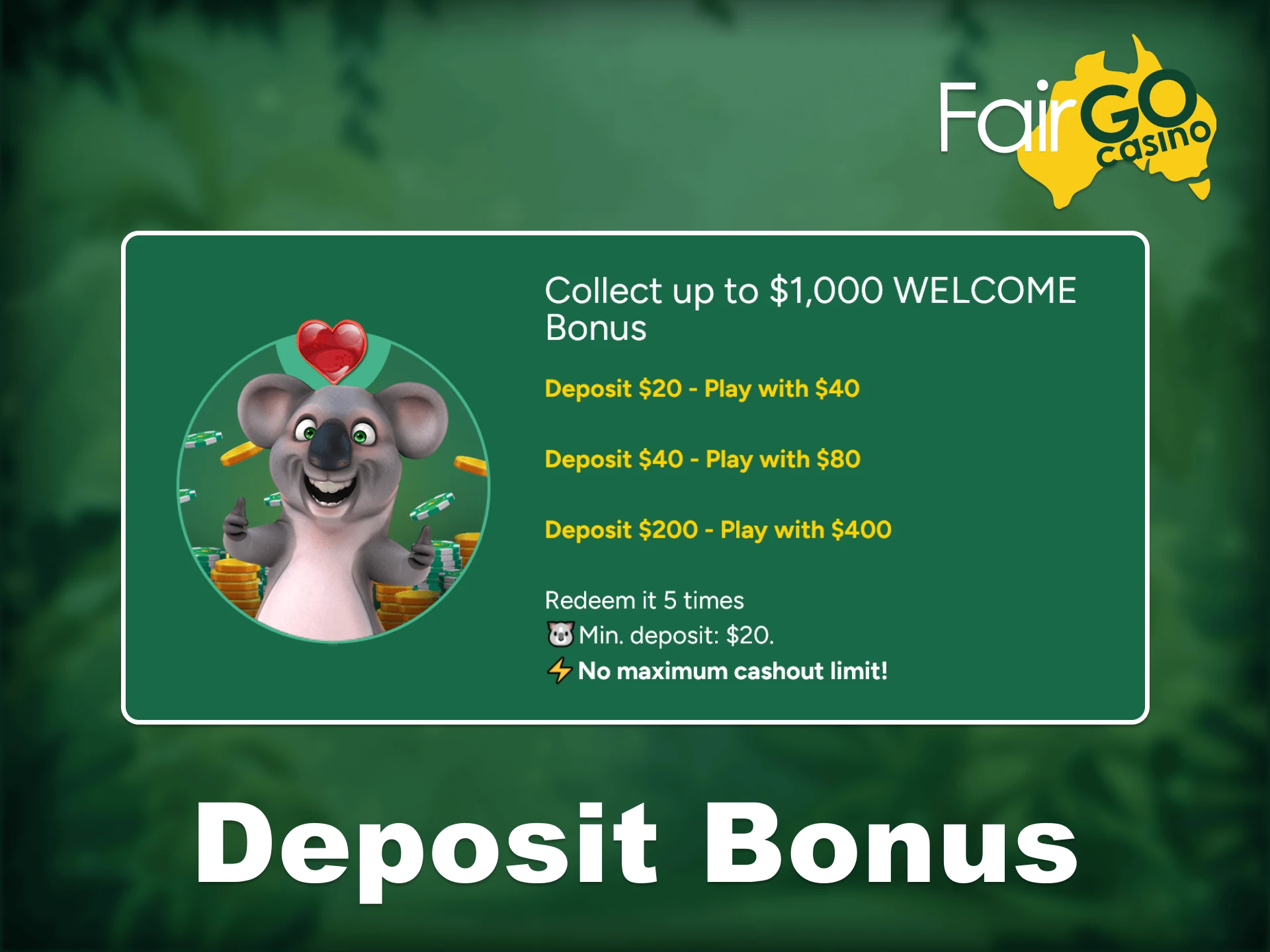 New users at Fair Go can enjoy a first deposit bonus.