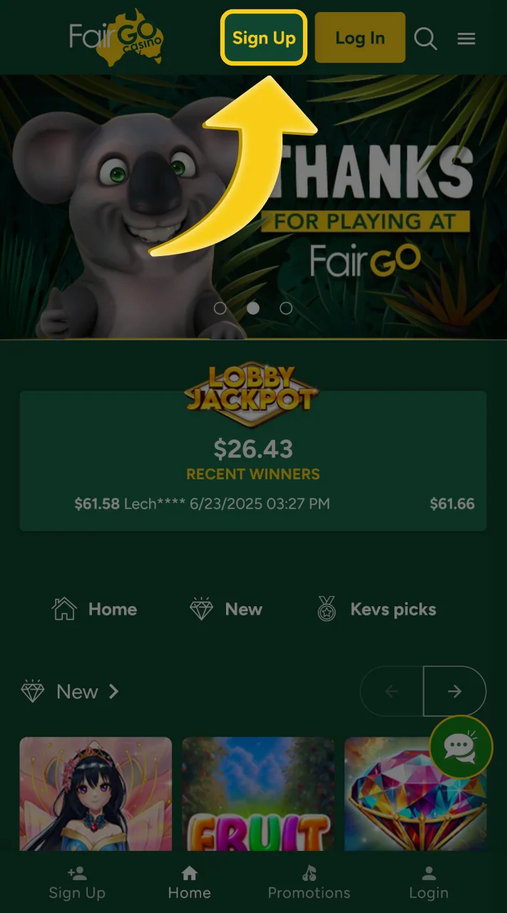 Create your account at Fair Go casino.