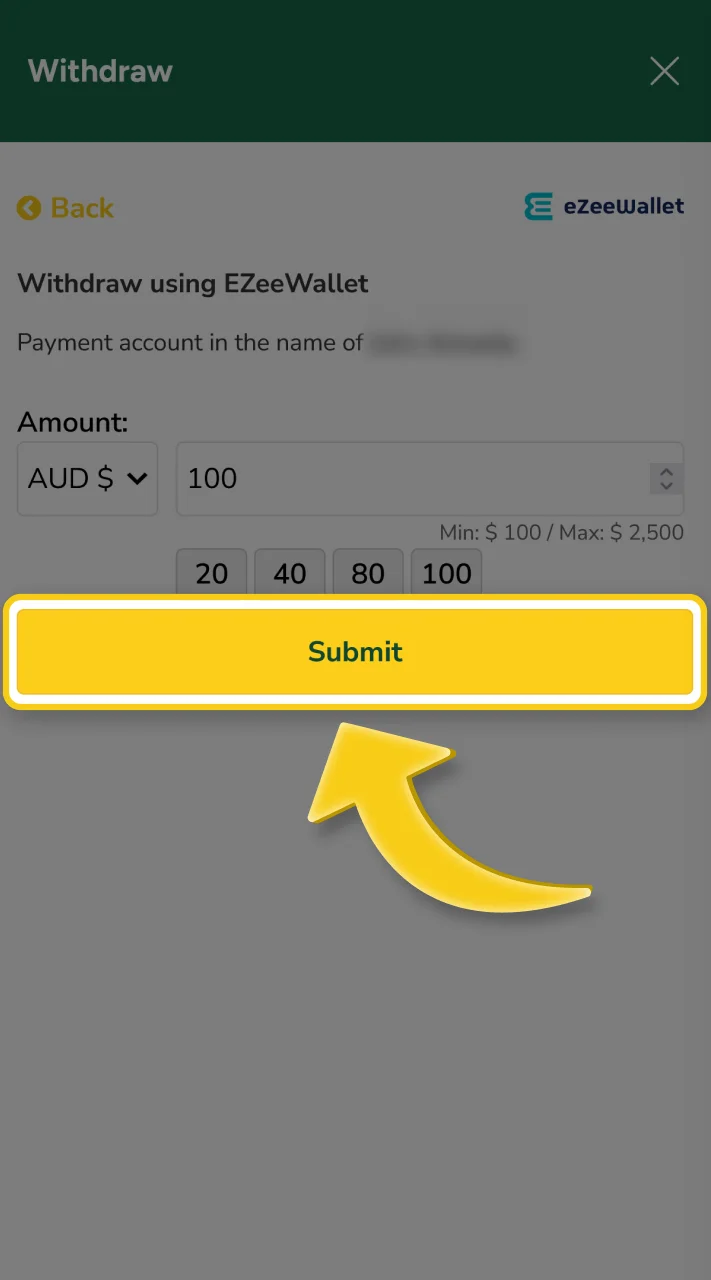 Proceed to complete your Fair Go winnings withdrawal.