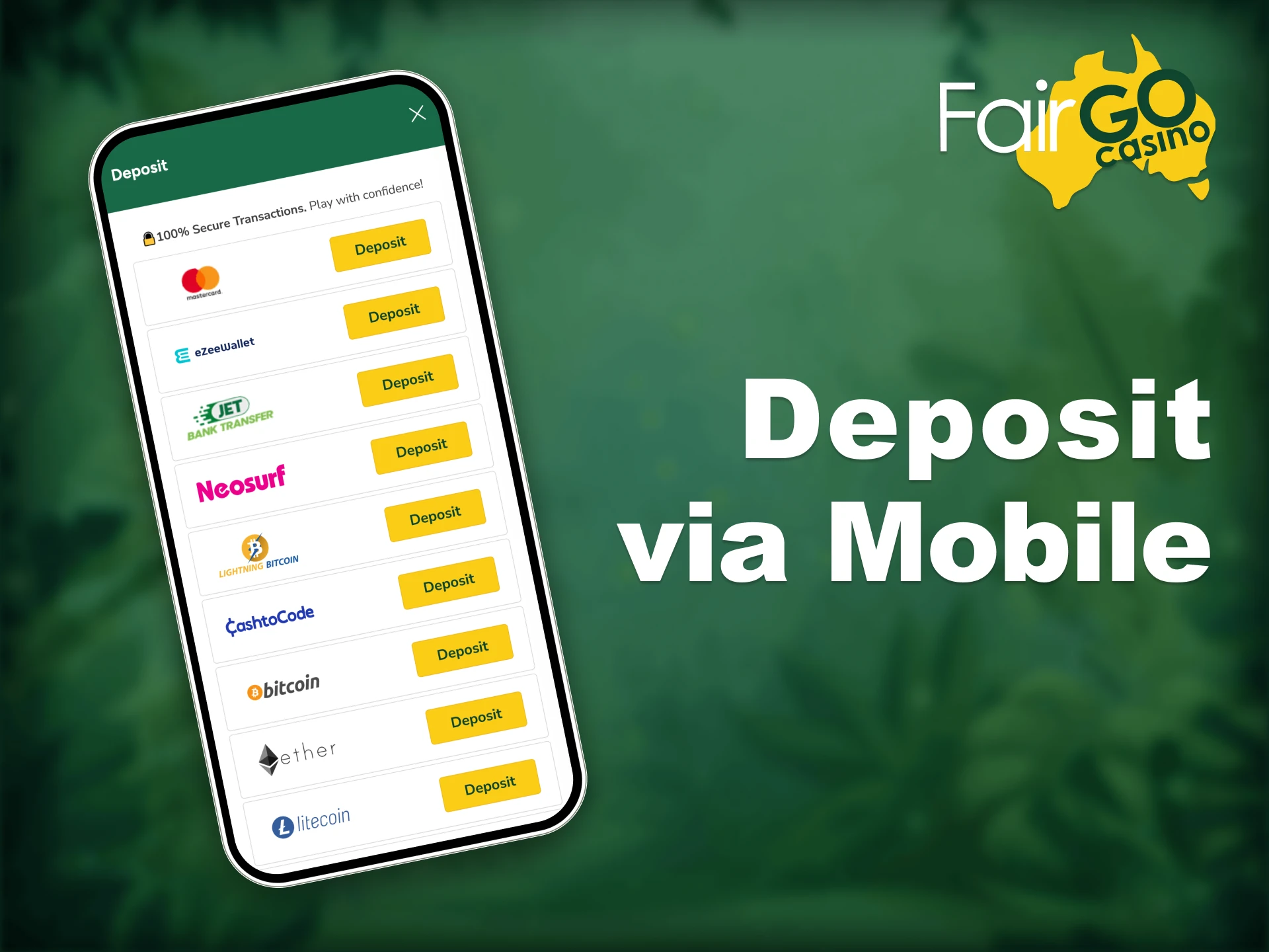 Deposit easily at Fair Go using your mobile device.