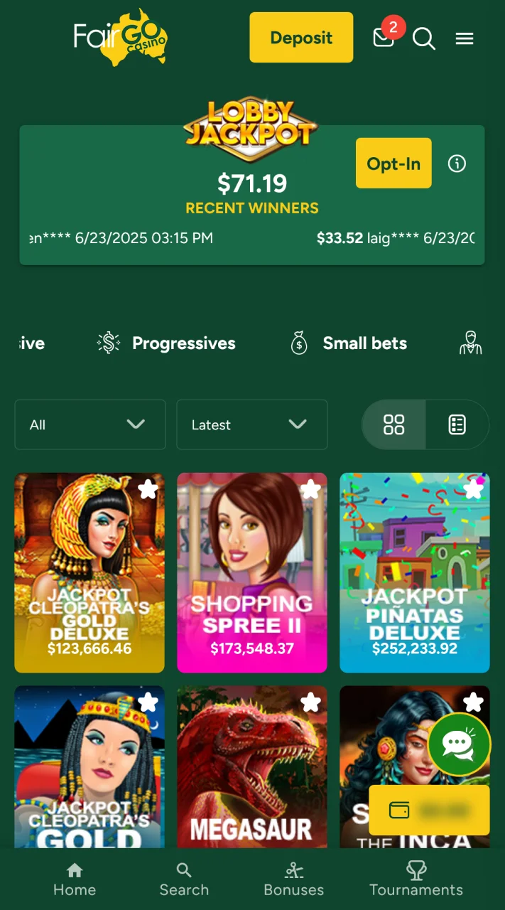 Pick a progressive game from Fair Go selection.