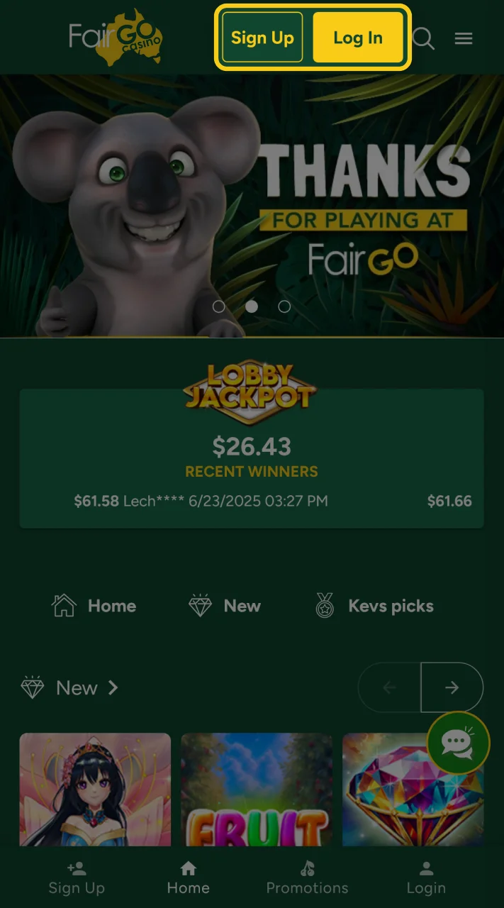 Register your account on the Fair Go casino website.