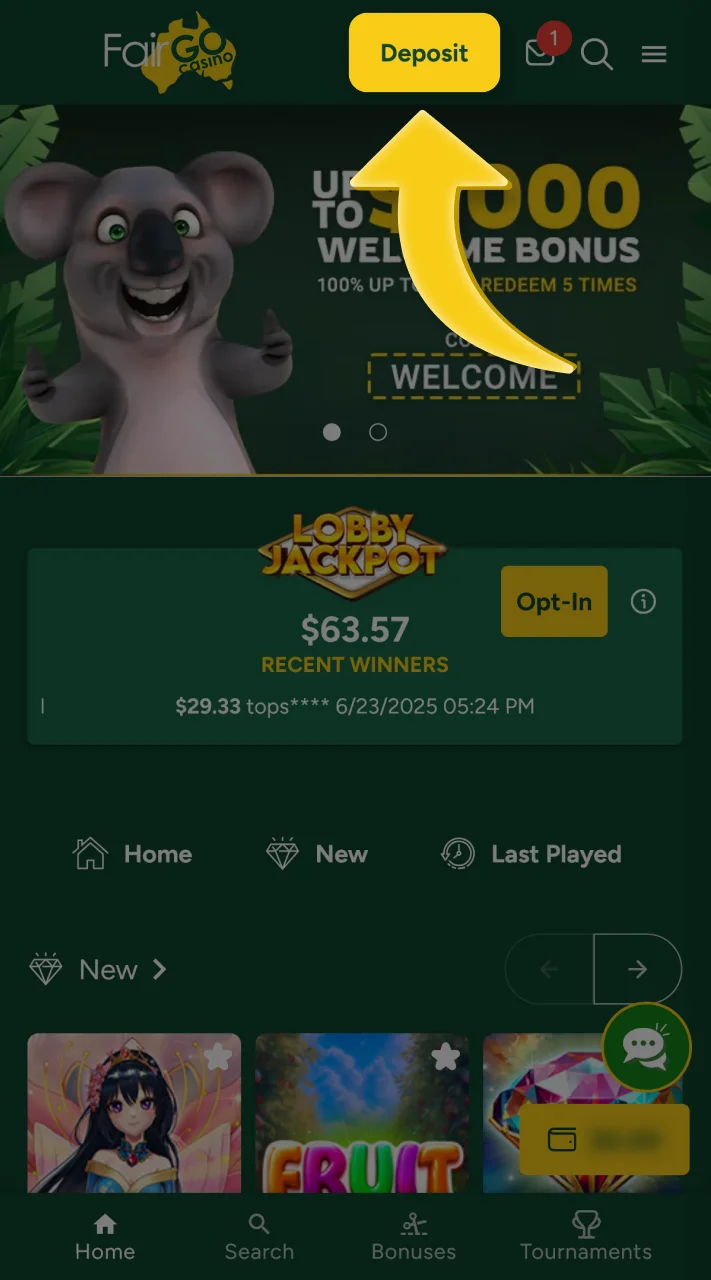 Click on the corresponding button on the Fair Go casino website.
