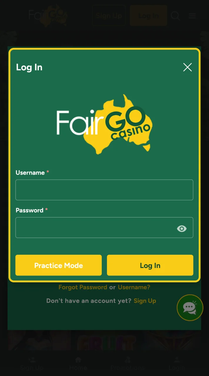 Sign in to your Fair Go account to redeem promo codes.