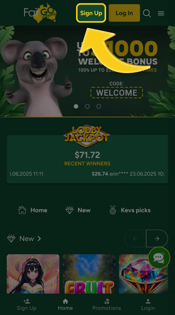 Start your account registration at Fair Go.