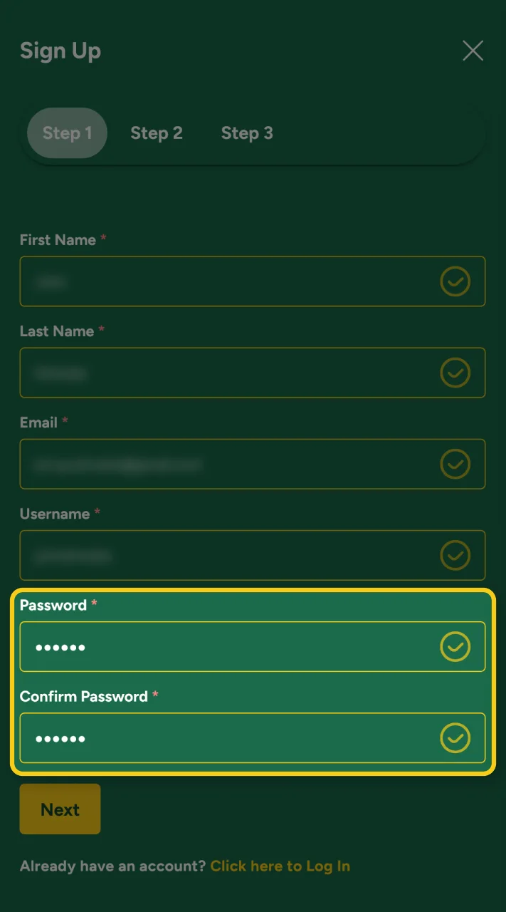 Set a password to secure your Fair Go account.