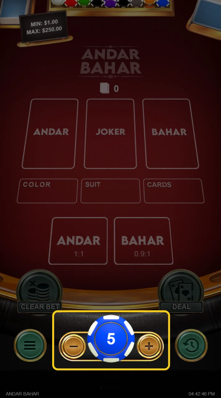 Set your bet for the table game.