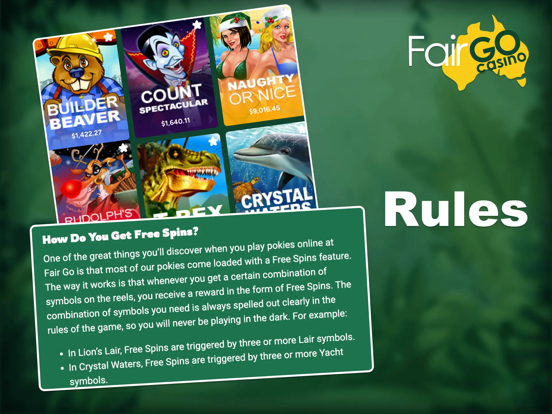 Follow Fair Go Casino free spins rules, play safely.