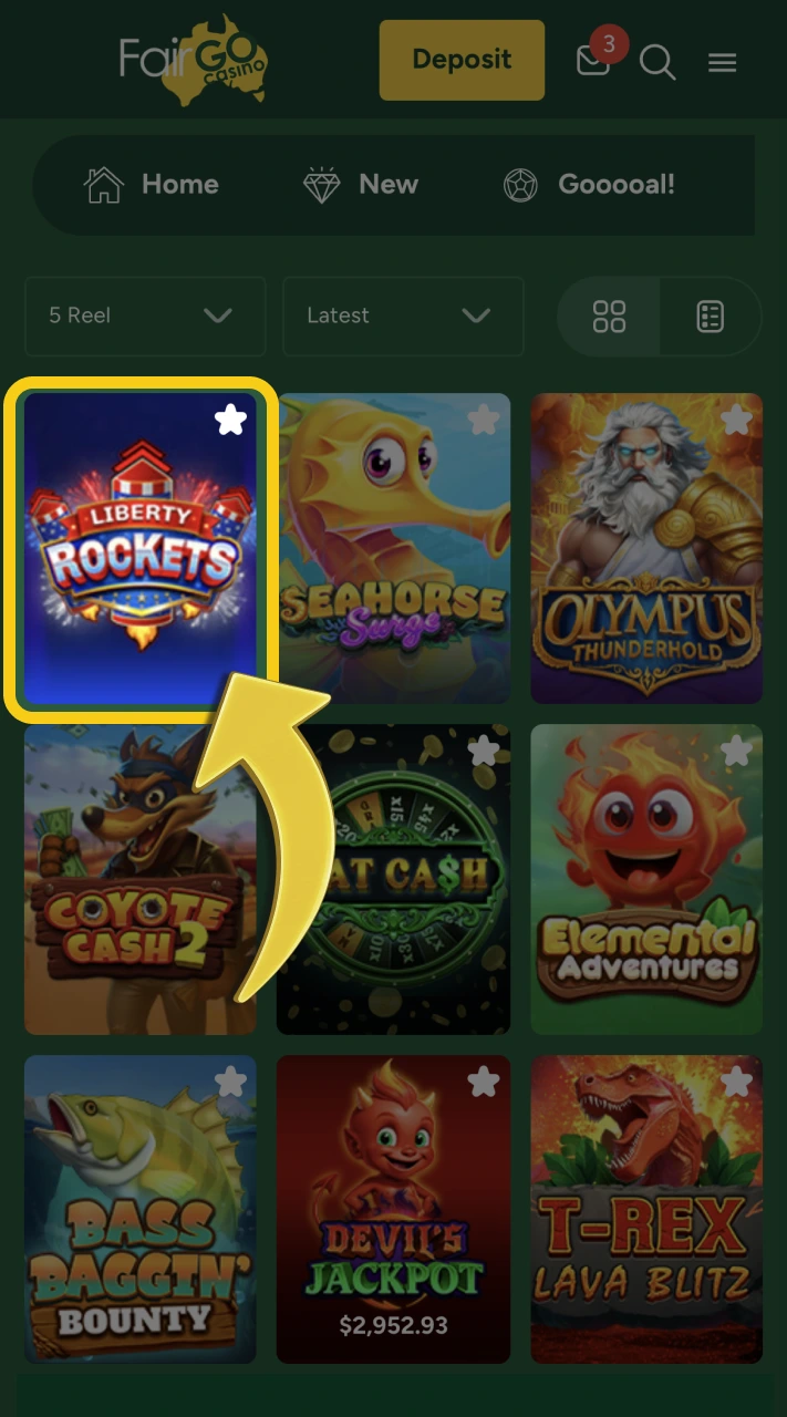 Browse Fair Go’s game collection and choose the perfect title to play.